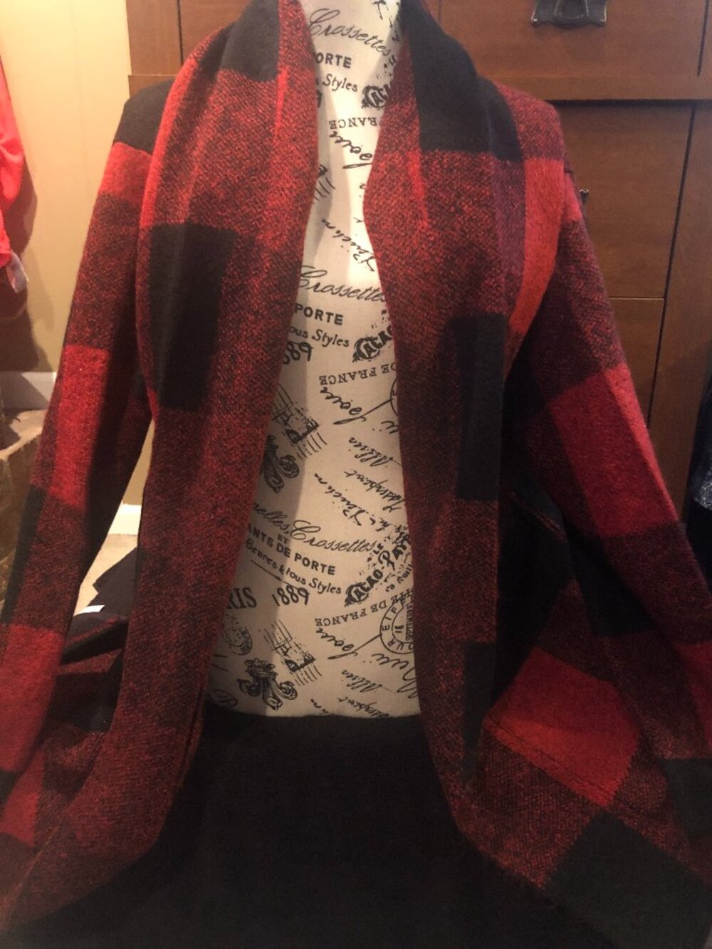woman's red and black style & co. cardigan sweater size large